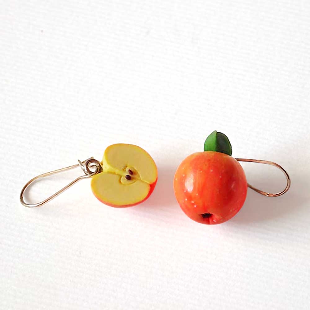 Golden Harvest: Apple Earrings Polymer Clay.