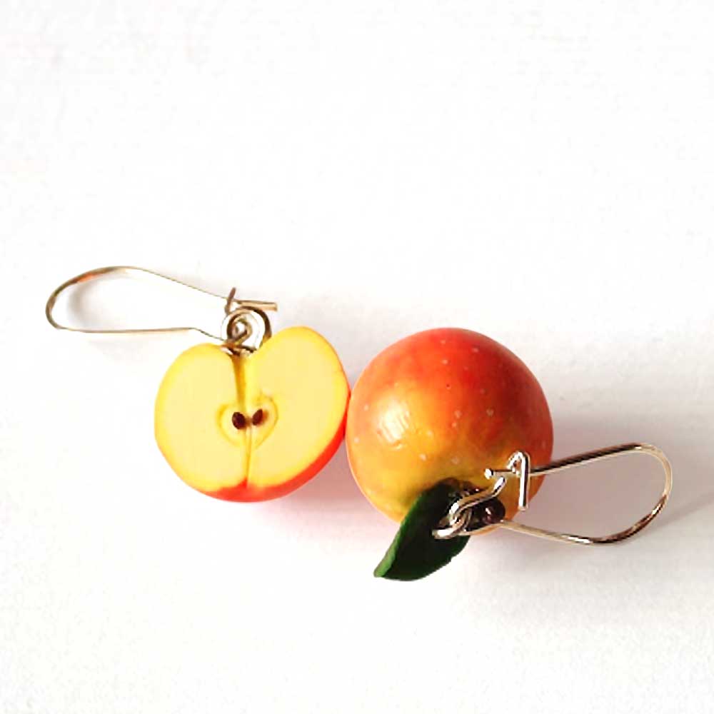 Golden Harvest: Apple Earrings Polymer Clay.