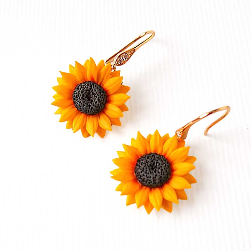 Warm Embrace: Sunflower Earrings Polymer Clay.