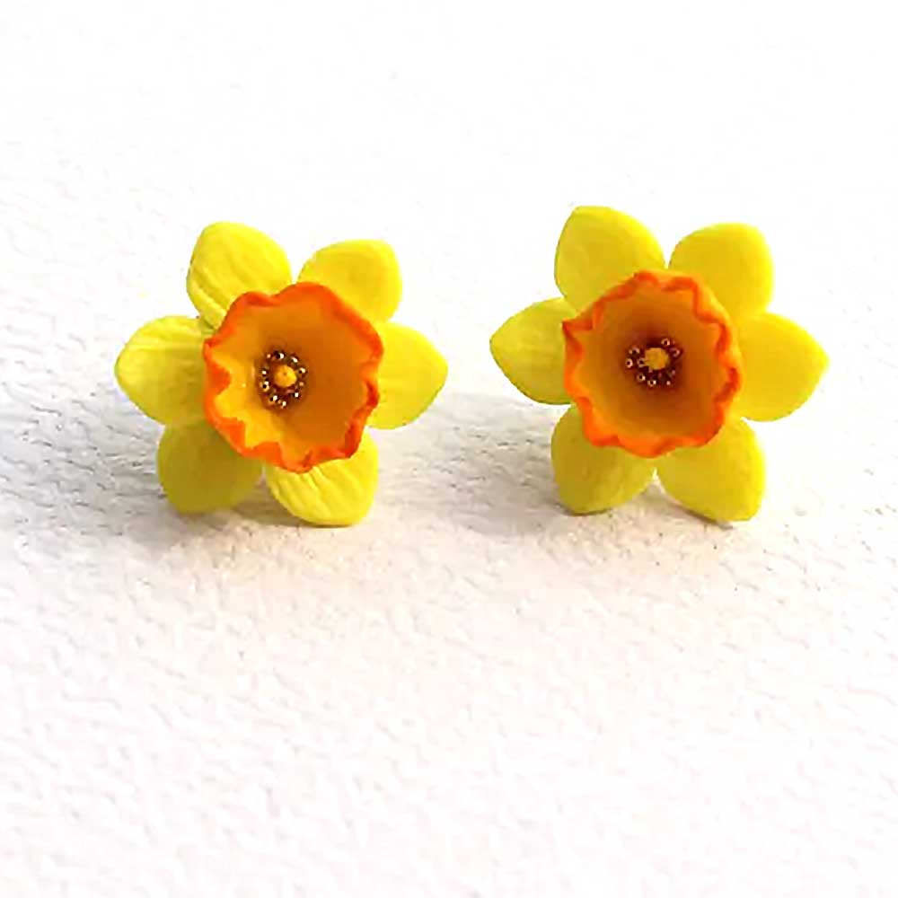 Springtime Sparkle: Daffodil Earrings Polymer Clay.