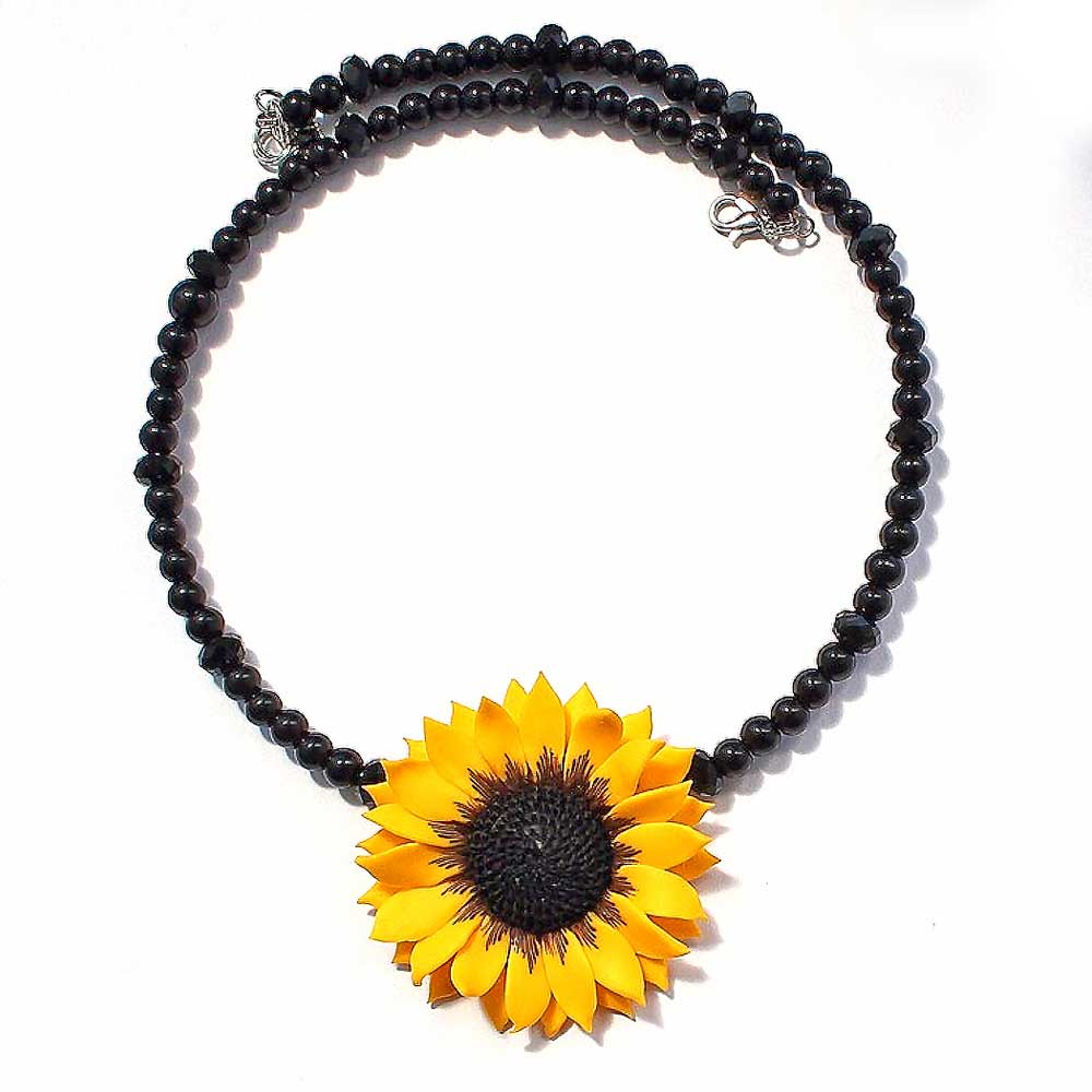 Sun Embrace: Sunflower Necklace Polymer Clay.