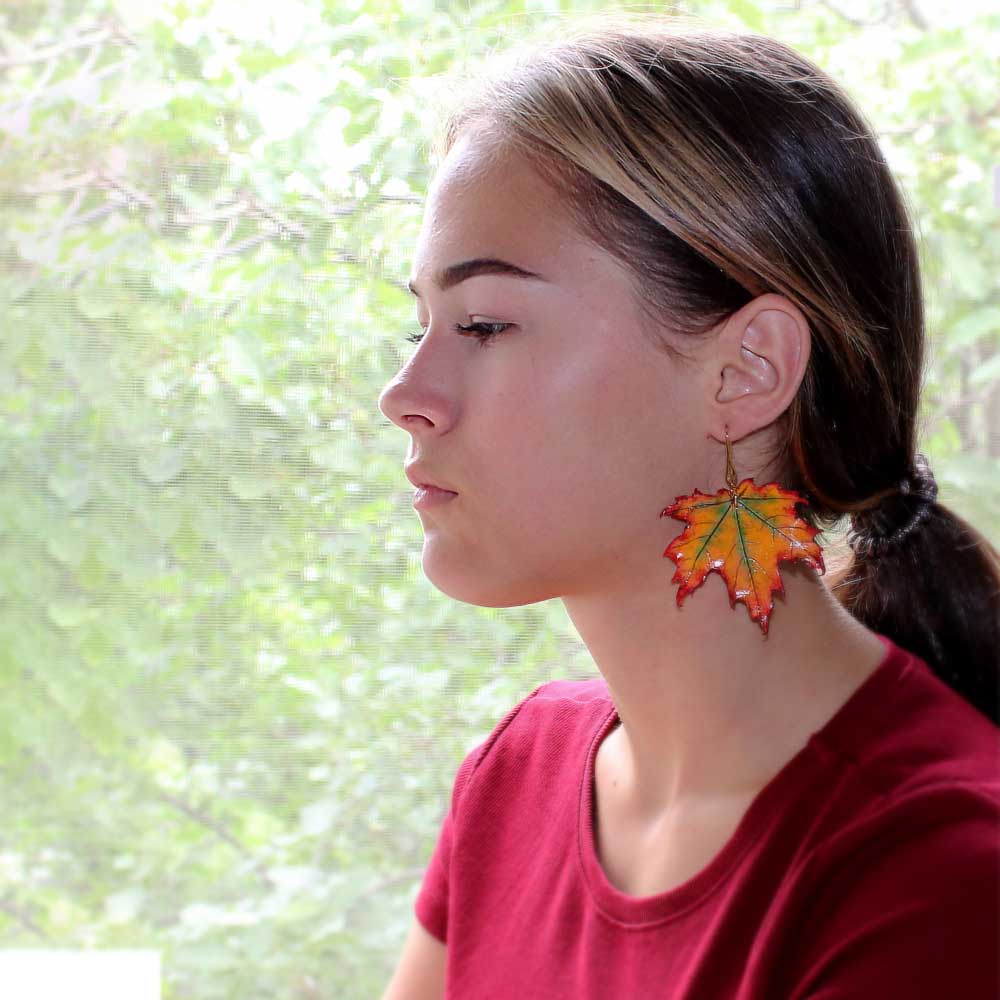 Autumn Mascot: Maple Leaf Earrings Polymer Clay.