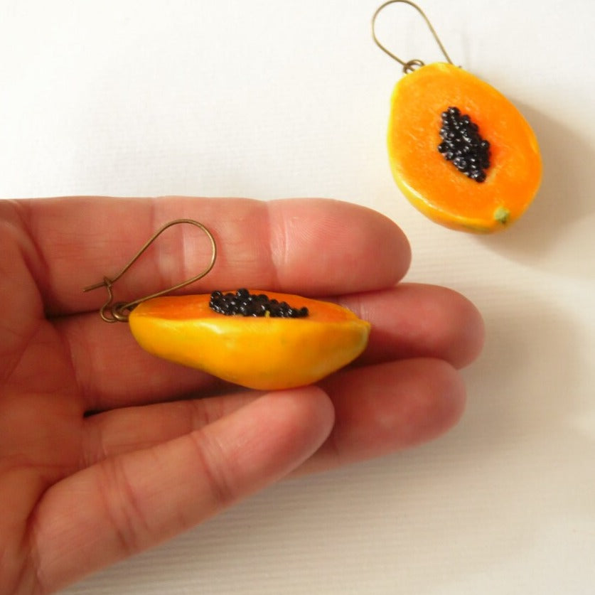 Tropical Temptation: Papaya Earrings Polymer Clay.