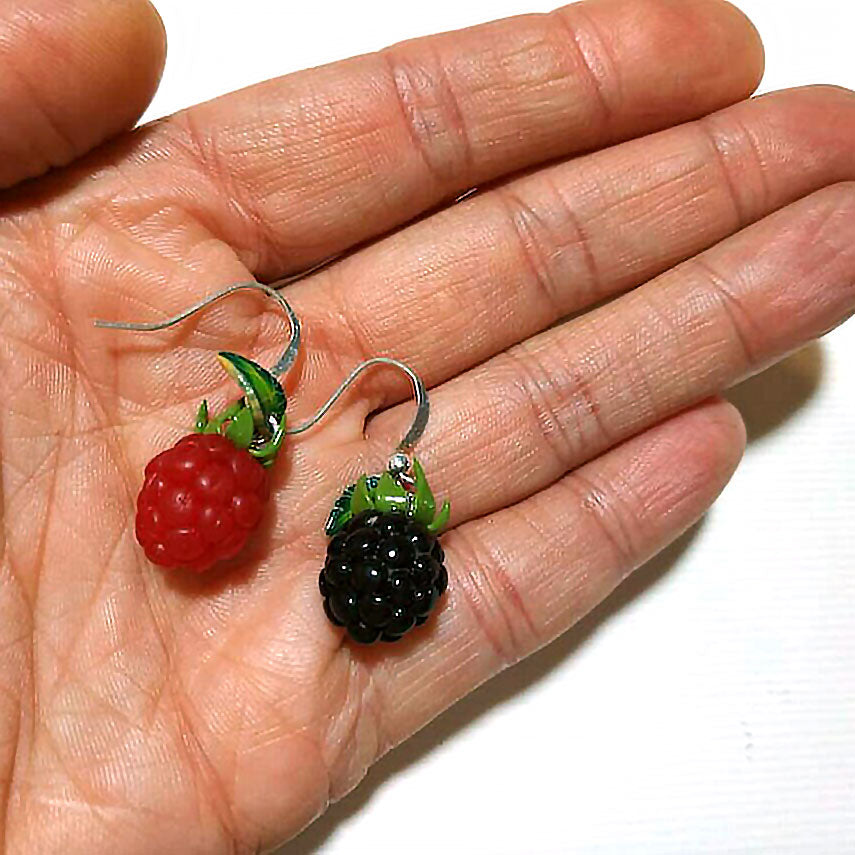 Sweet Duo: Blackberry & Raspberry Earrings Polymer Clay.