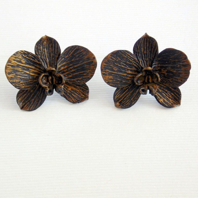 Mysterious Elegance: Black Orchid Earrings Polymer Clay.