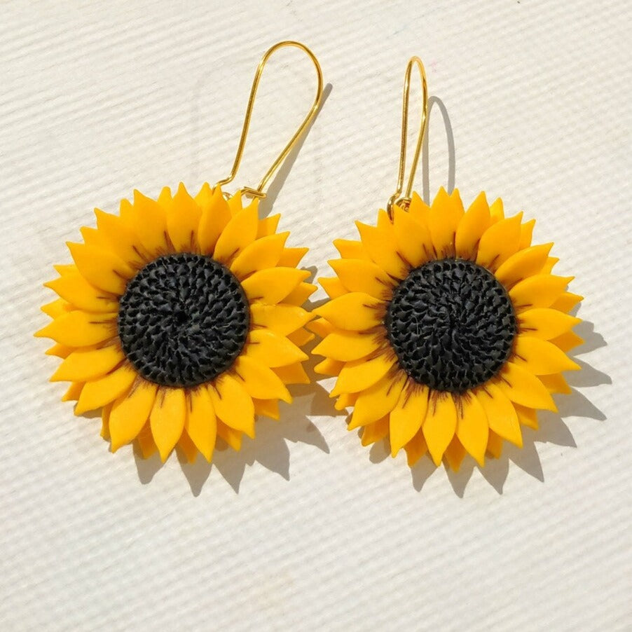 Yellow Sunflower Earrings Polymer Clay