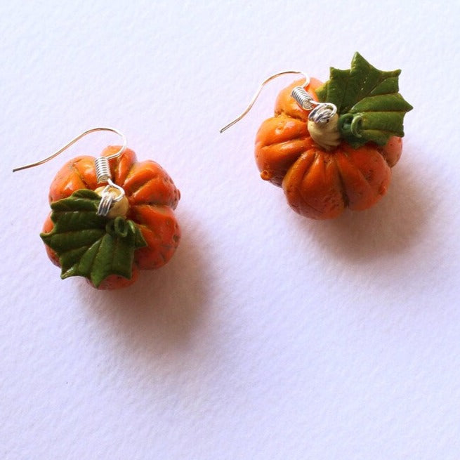 Autumn Treasures: Pumpkin Earrings Polymer Clay.