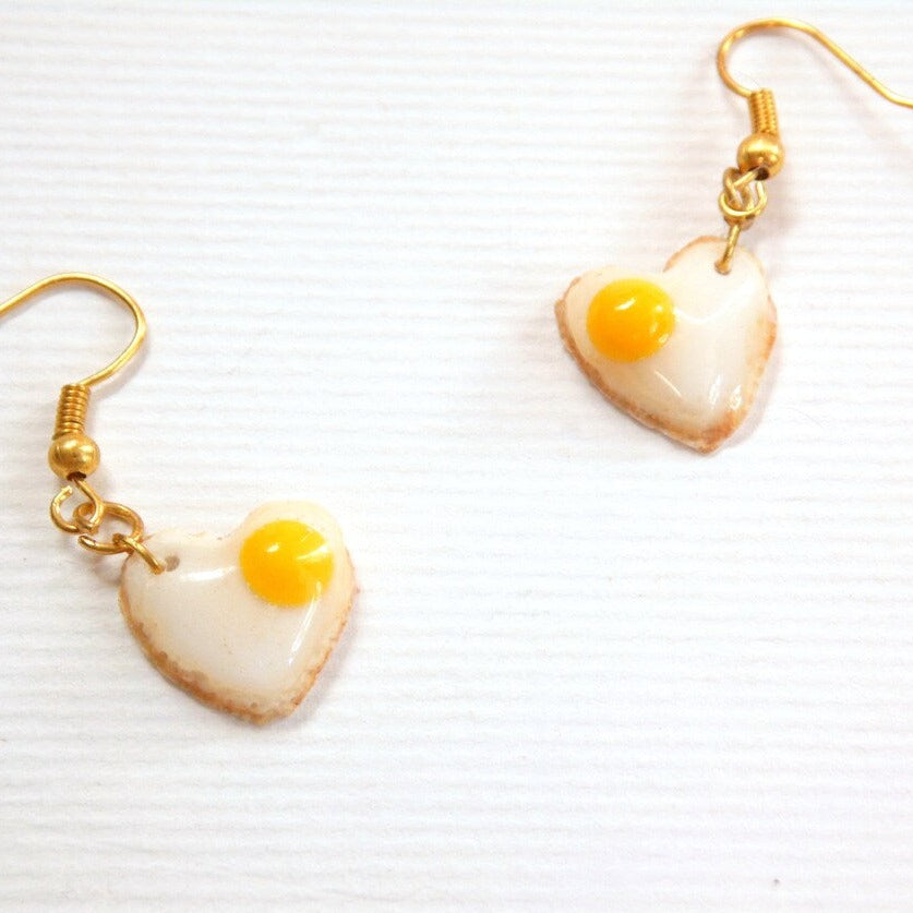 Cute Hearts: Fried Eggs Earrings Polymer Clay.