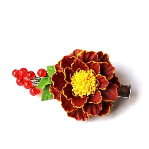 Autumn's Embrace: Marigold Barrette Polymer Clay.