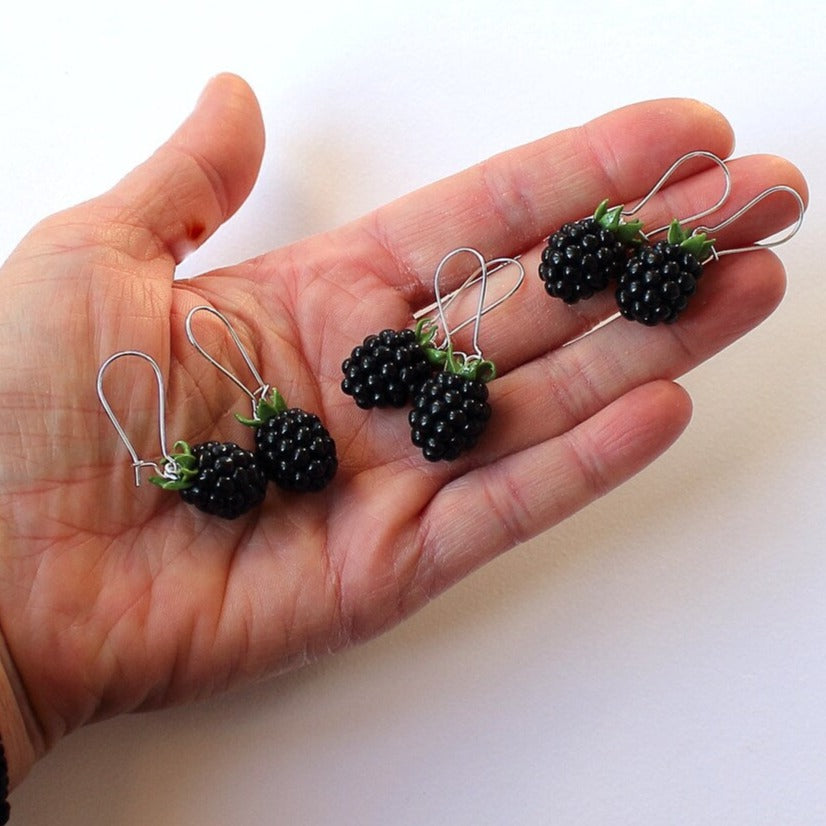 Tiny Temptations: Blackberry Earrings Drop Polymer Clay.