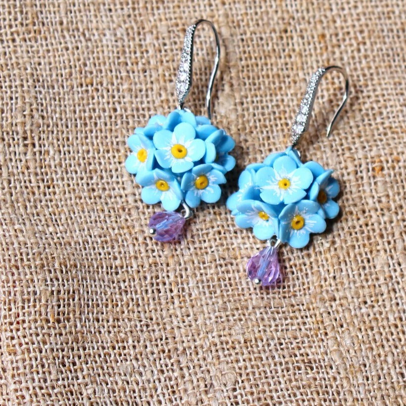 Heavenly Azure: Forget Me Not Earrings Polymer Clay.