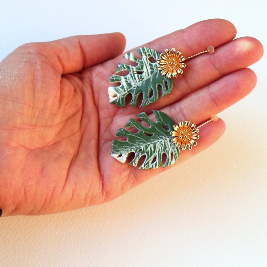 Lucky Charm: Monstera Leaf Earrings Polymer Clay.