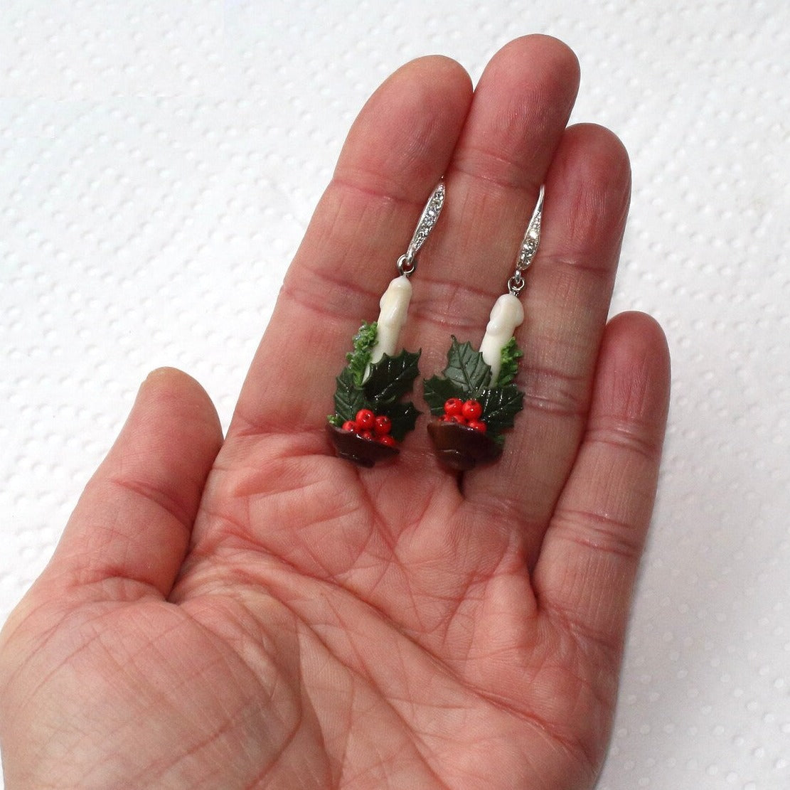 Christmas Joy: Holly Berry Earrings Polymer Clay.