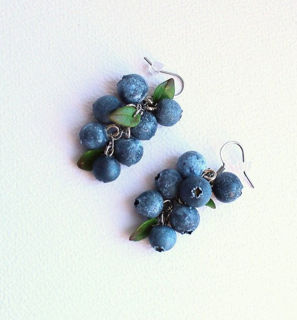 Summer's Bounty: Blueberry Earrings Polymer Clay.