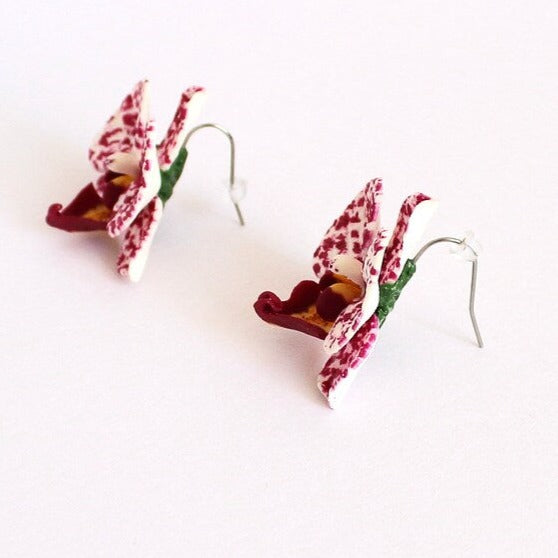 Passion Flower: Orchid Earrings Polymer Clay.