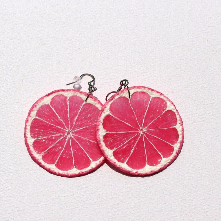 Happiness Pink: Lemon Earrings Polymer Clay.