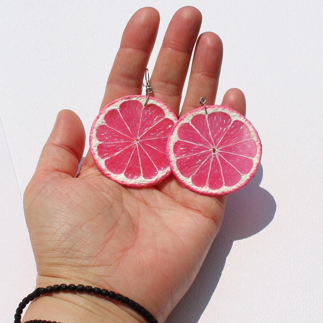 Happiness Pink: Lemon Earrings Polymer Clay.