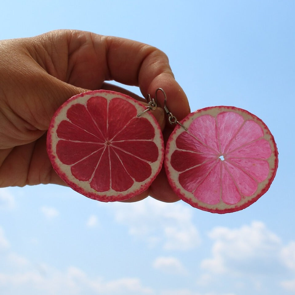 Happiness Pink: Lemon Earrings Polymer Clay.