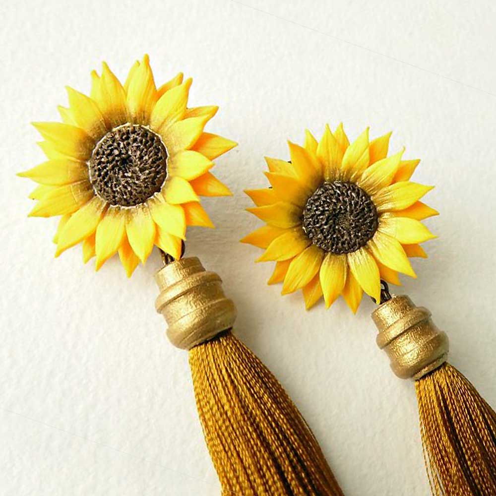 Sunbeams Magic : Sunflower Tassel Earrings Polymer Clay.