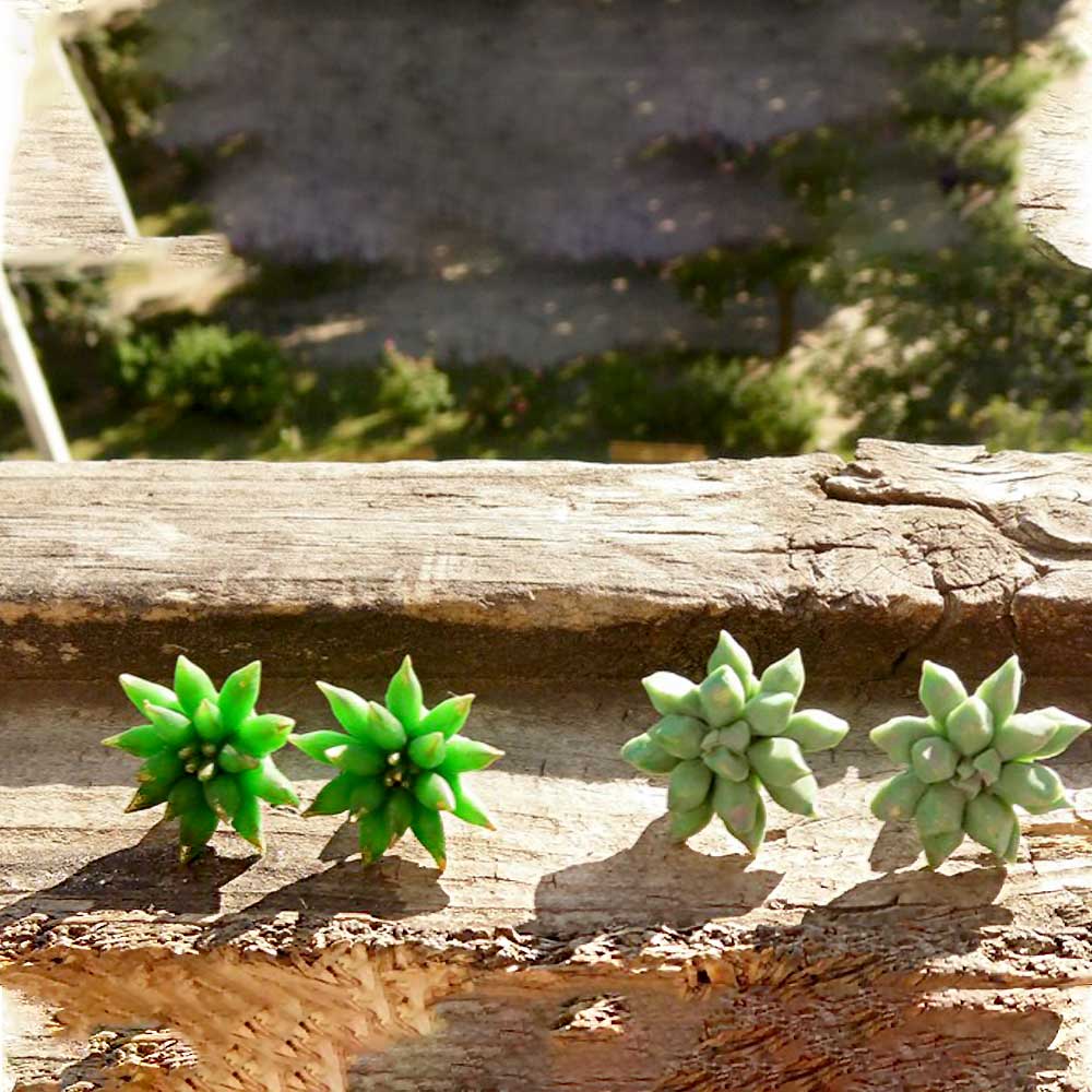 Evergreen Elegance: Succulent Earrings Polymer Clay.