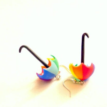 Splash of Color: Rainbow Umbrella Earrings Polymer Clay.