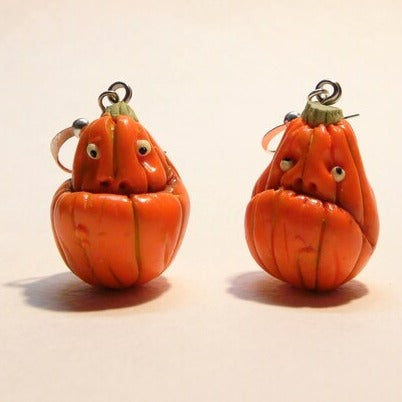 Monster Smile: Halloween Pumpkin Earrings Polymer Clay.