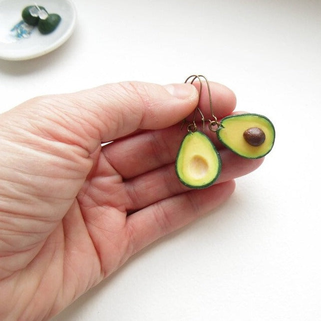 Tropical Tale: Avocado Earrings Polymer Clay.