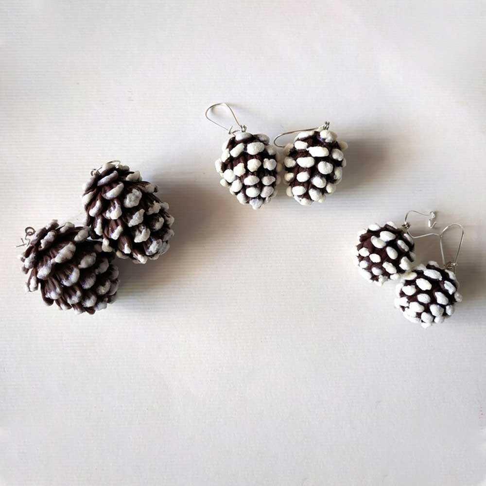 Woodland Treasures: Fir Cone Earrings Polymer Clay.