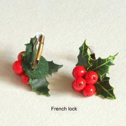 Winter's Сharm: Holly Berry Earring Polymer Clay.