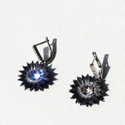 Radiant Darkness : Midnight Sunflower Earrings Polymer Clay.