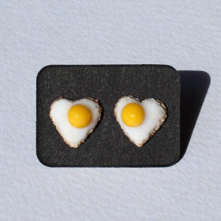 Cute Hearts: Fried Eggs Earrings Polymer Clay.