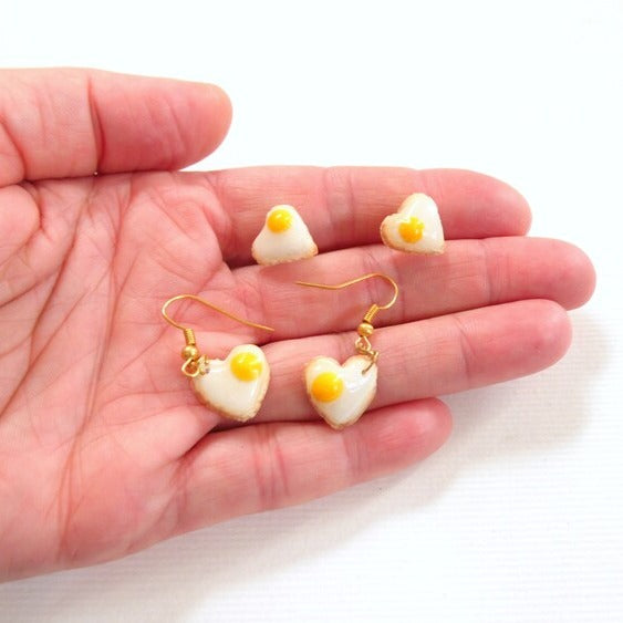 Cute Hearts: Fried Eggs Earrings Polymer Clay.