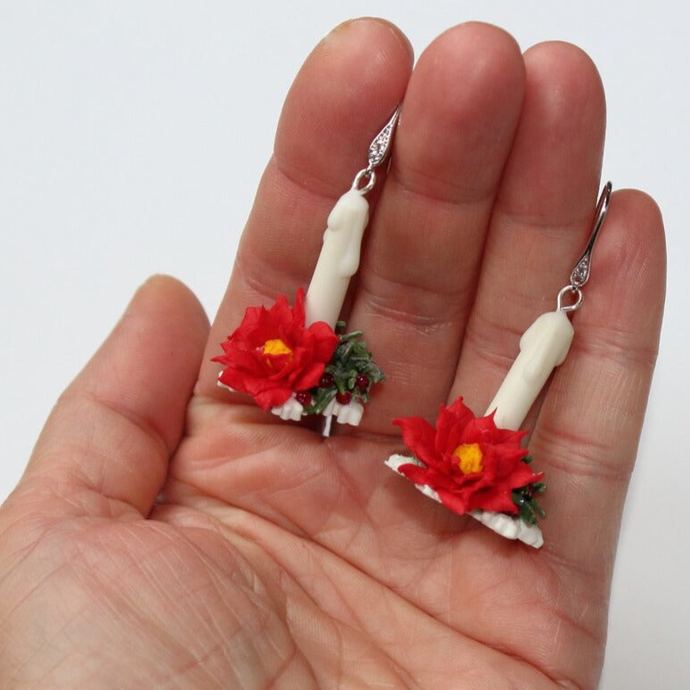 Merry and Bright: Christmas Poinsettia Earrings Polymer Clay.