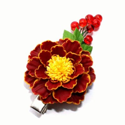 Autumn's Embrace: Marigold Barrette Polymer Clay.