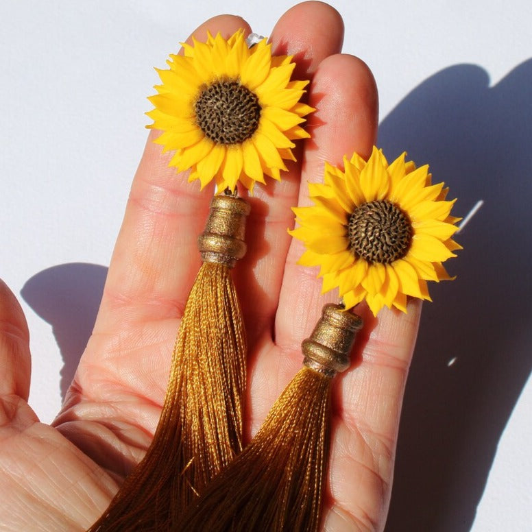 Sunbeams Magic : Sunflower Tassel Earrings Polymer Clay.