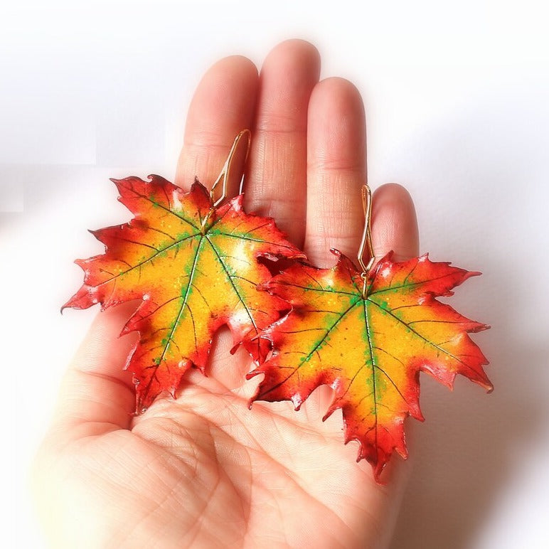 Autumn Mascot: Maple Leaf Earrings Polymer Clay.