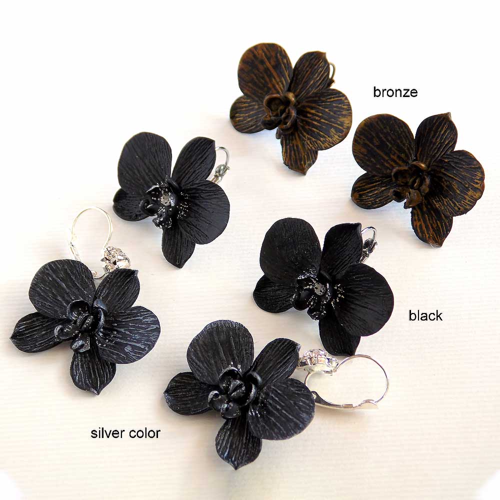 Mysterious Elegance: Black Orchid Earrings Polymer Clay.