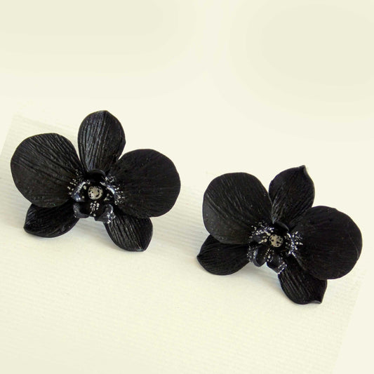 Mysterious Elegance: Black Orchid Earrings Polymer Clay.