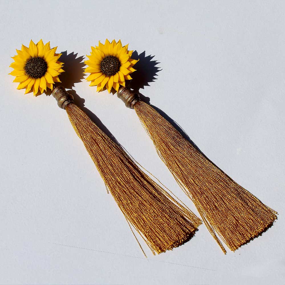 Sunbeams Magic : Sunflower Tassel Earrings Polymer Clay.