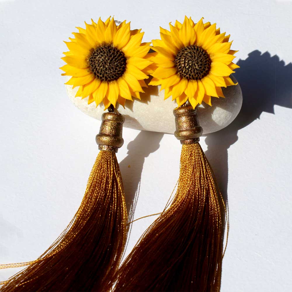 Sunbeams Magic : Sunflower Tassel Earrings Polymer Clay.