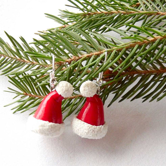 Christmas Magic: Santa Claus Hat Earrings Polymer Clay.