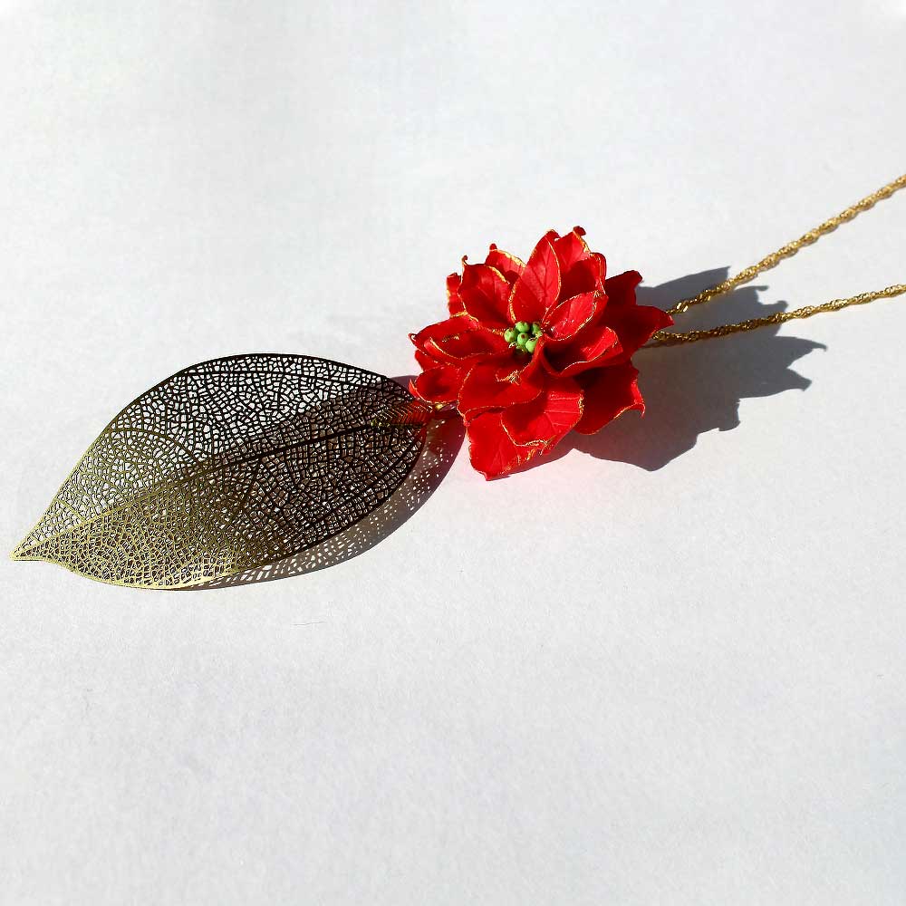 Christmas Star: Poinsettia Brooch & Pendant Polymer Clay.