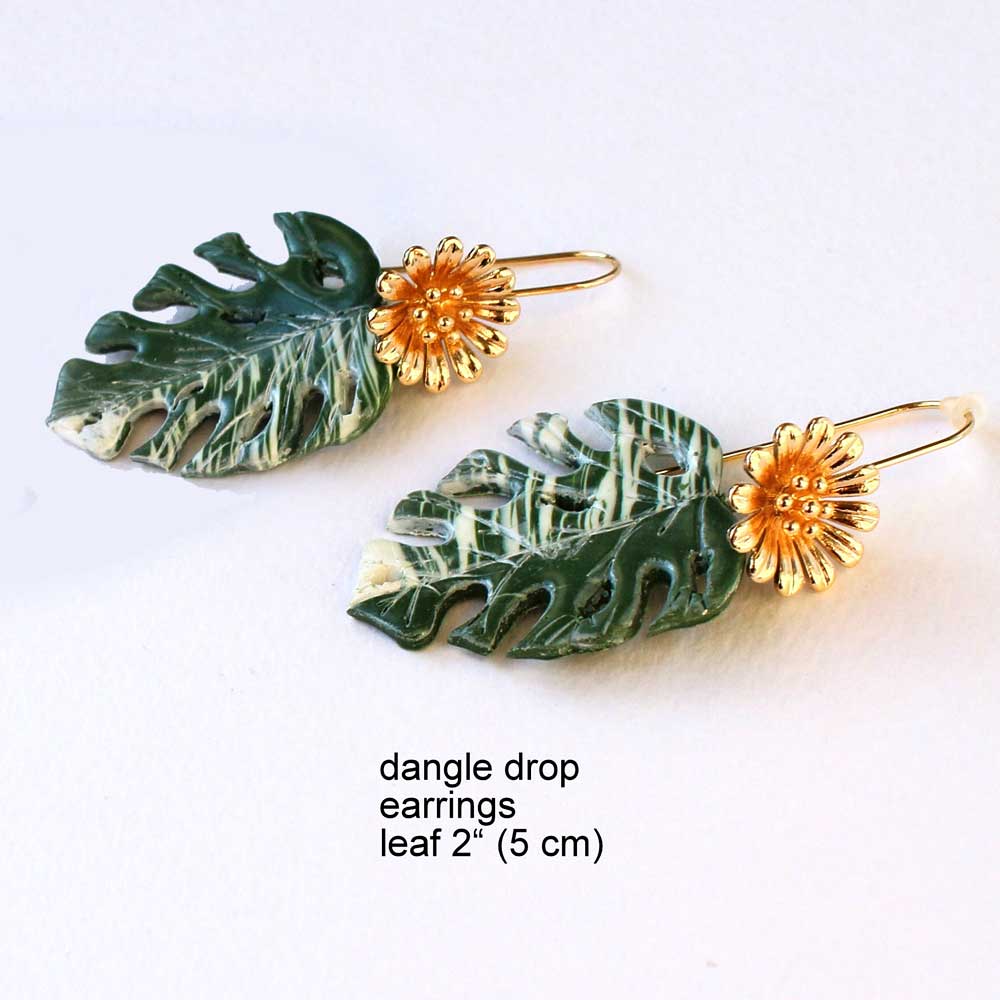 Lucky Charm: Monstera Leaf Earrings Polymer Clay.