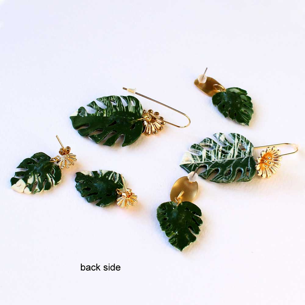 Lucky Charm: Monstera Leaf Earrings Polymer Clay.