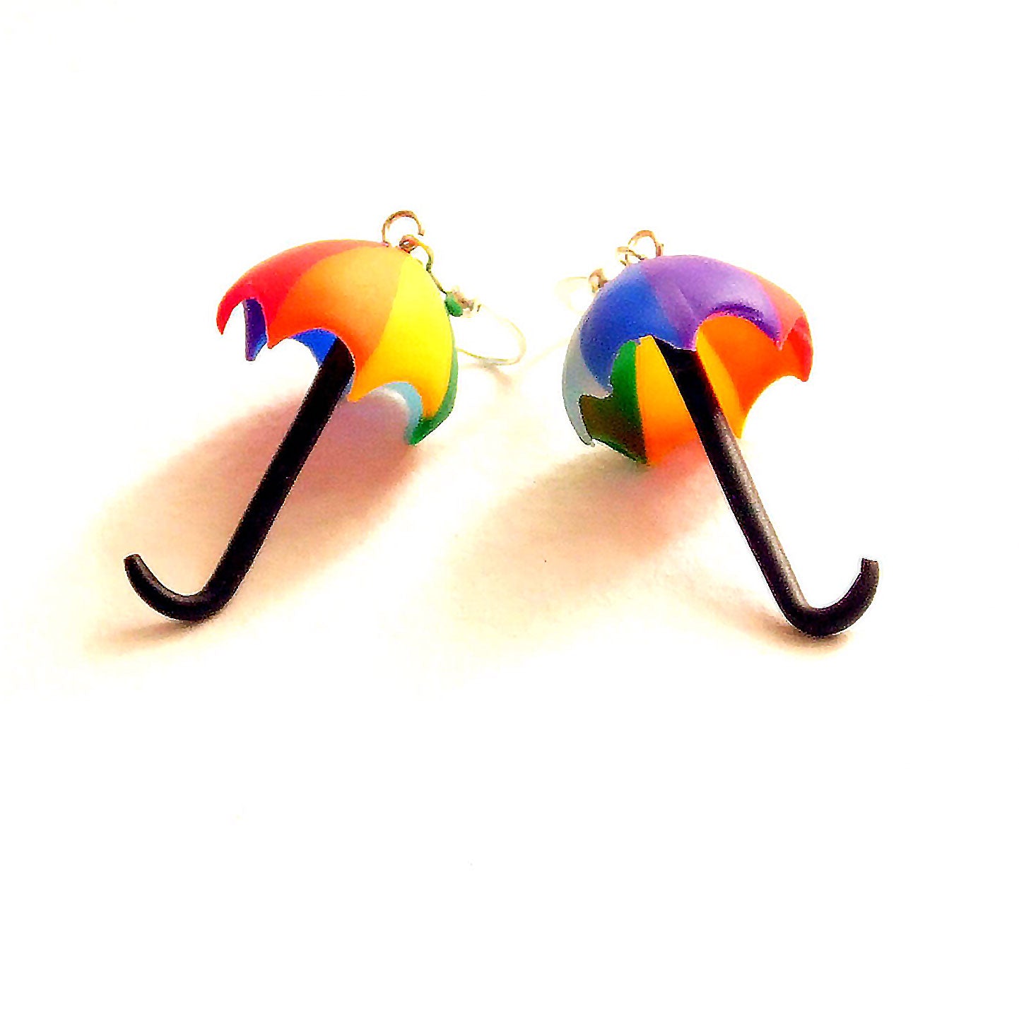 Splash of Color: Rainbow Umbrella Earrings Polymer Clay.