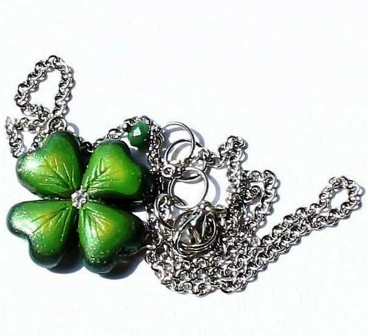 Defender of Happiness: Clover Shamrock Necklace  Polymer Clay.