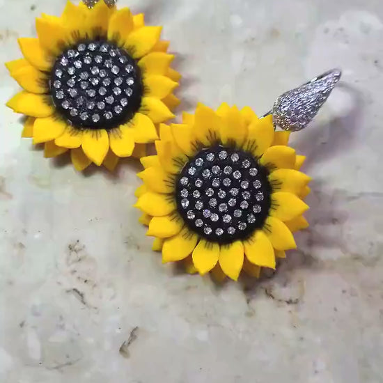 Golden Petals: Sunflower Earrings Polymer Clay.