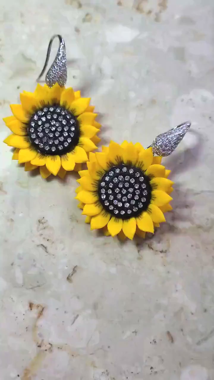 Golden Petals: Sunflower Earrings Polymer Clay.