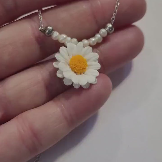 Pearl Dew: Daisy Necklace Polymer Clay.