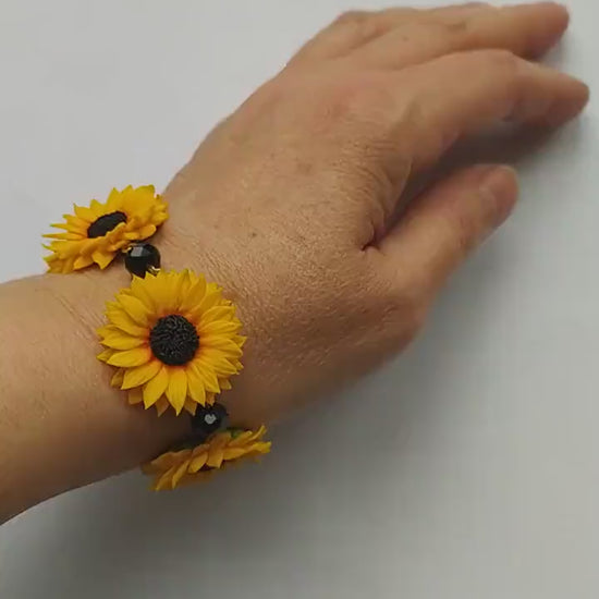 Summer on Wrist: Sunflower Bracelet Polymer Clay.